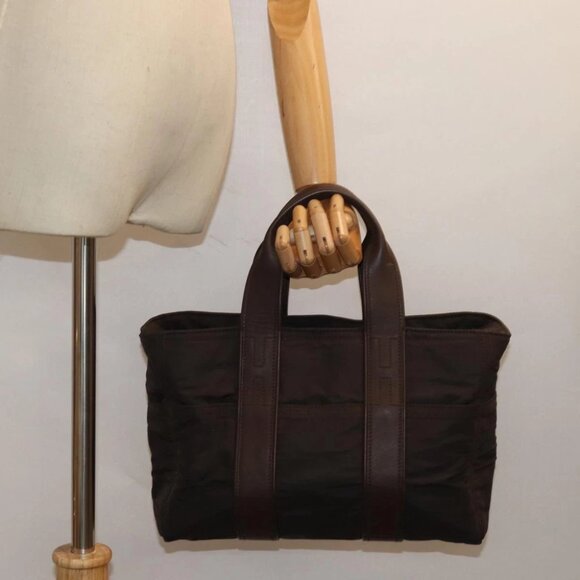 HERMES Acape Luco PM Hand Bag Nylon Brown Auth bs14944 - Picture 10 of 14